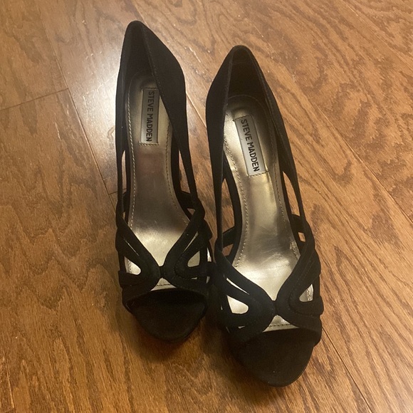 Steve Madden 5” Black Patent/Suede Heels, Loyyall Black Multi, Size 8, with box - Picture 3 of 8